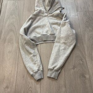 TNA Gray Cropped Hooded Sweatshirt Long Sleeve
